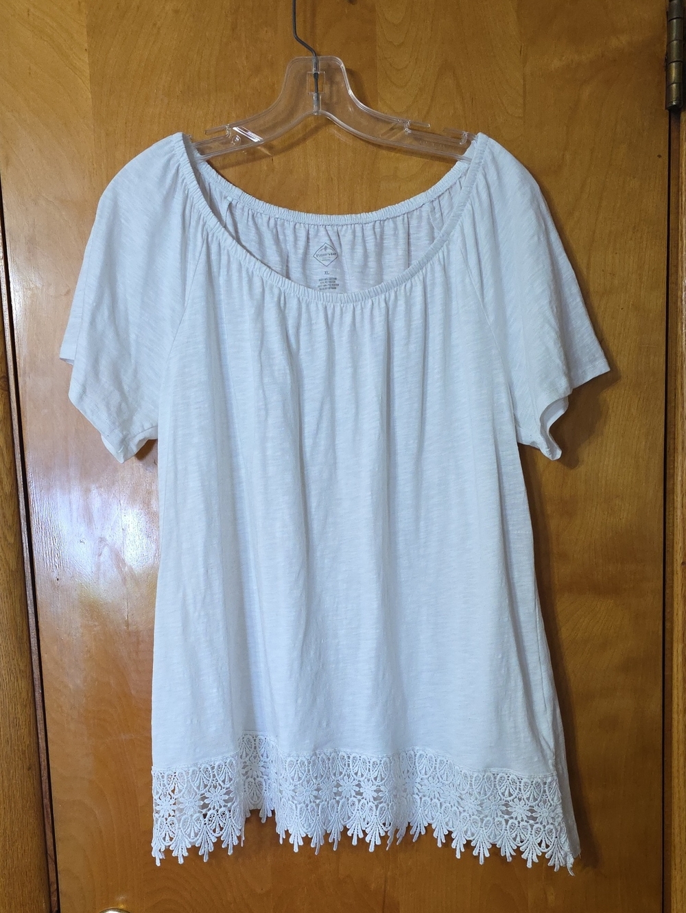 St. John's Bay White Short-Sleeve Tunic with Lace Hem